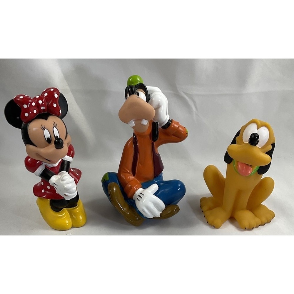 DISNEY Set Of 3 Rubber Figurines, Minnie Mouse, Pluto And Goofy